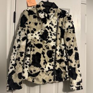 INC.Stylish Faux Fur Cow Print Jacket. NWOT. Smoke free home